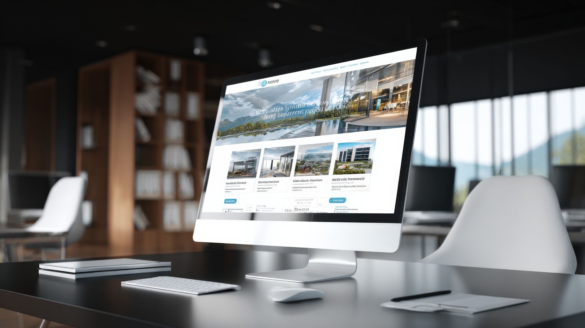 Computer mit Immobilienwebsite im modernen Büro | Immobilienbewertung Ulm